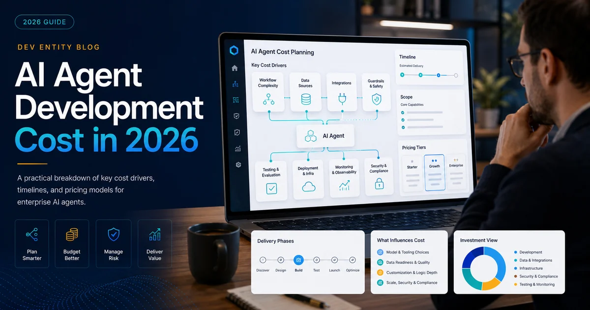 AI agent development cost breakdown with data, tools, guardrails, integrations, and deployment