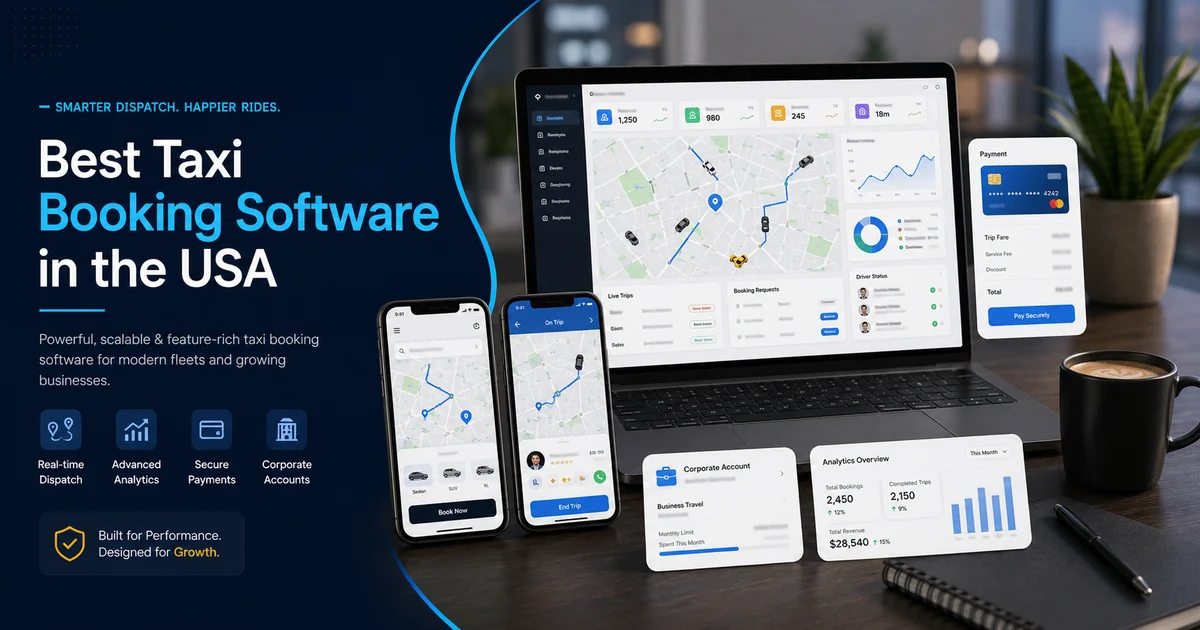 Taxi booking software in the USA with dispatch, driver app, passenger booking, payments, and fleet reporting