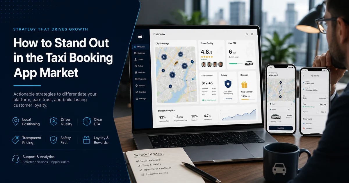 Taxi booking app market strategy with local positioning, driver quality, UX, pricing, support, and retention