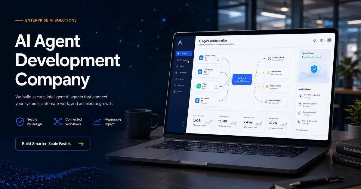 AI agent workflow dashboard connecting customer support, sales, operations, and business software automation