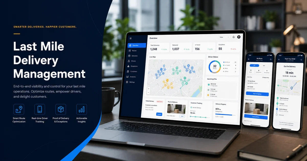 Last mile delivery management software with route planning, driver tracking, and proof of delivery