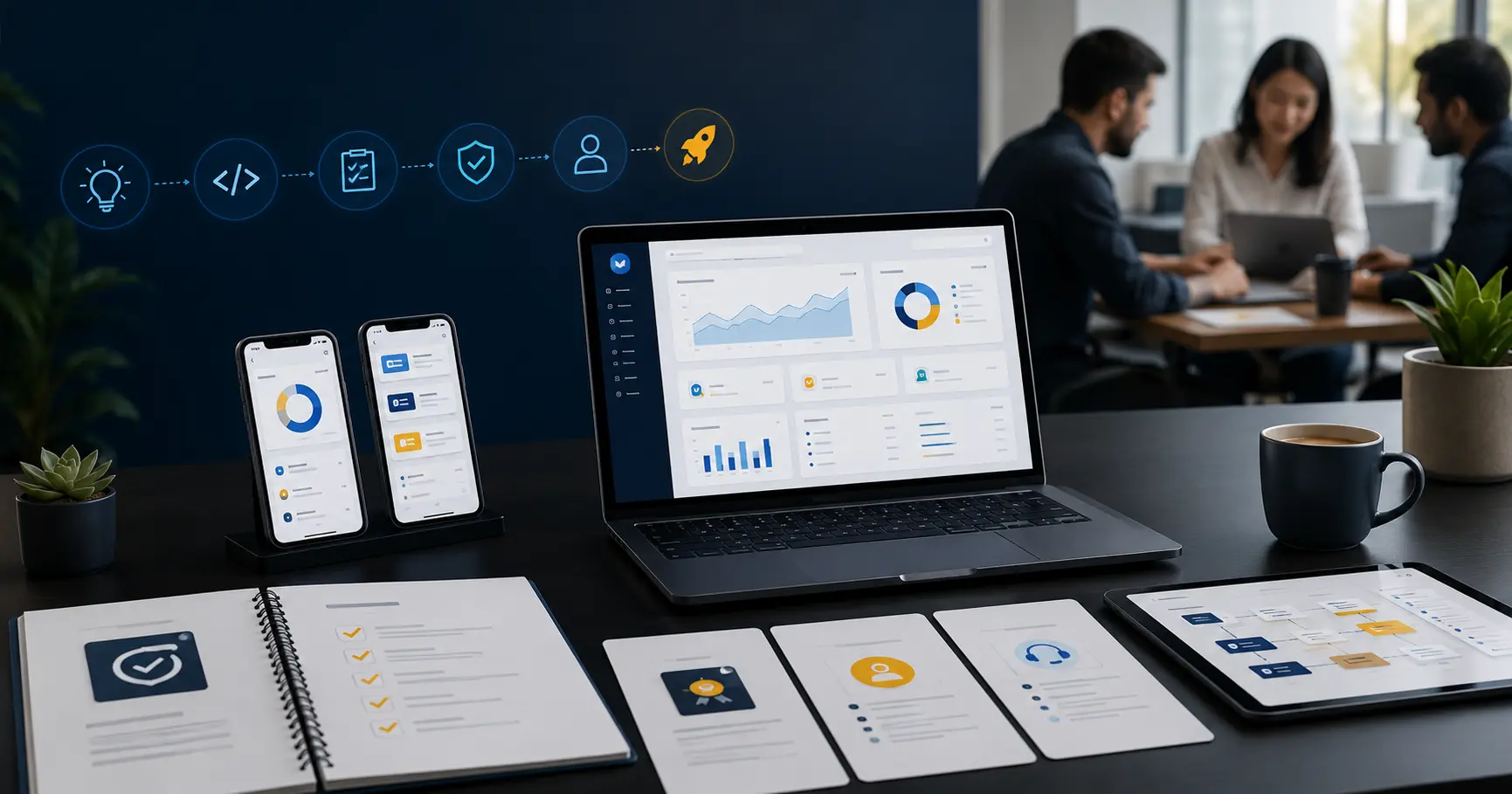 White label software development workflow showing mobile apps, web dashboards, project delivery and agency partner collaboration